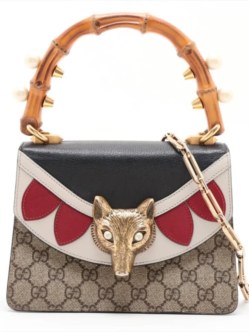 Gucci Ultra Rare Bamboo Top Handle 2 Way Bag O43 MOG